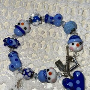 Whimsical Lampwork Glass Bead Snowman Bracelet